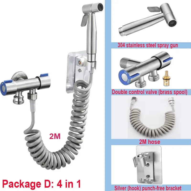 304 Stainless Steel Spray Gun Shower Handheld Bidet Sprayer Set Handheld Toilet Bidet Faucet Sprayer Shower Nozzle Self Cleaning