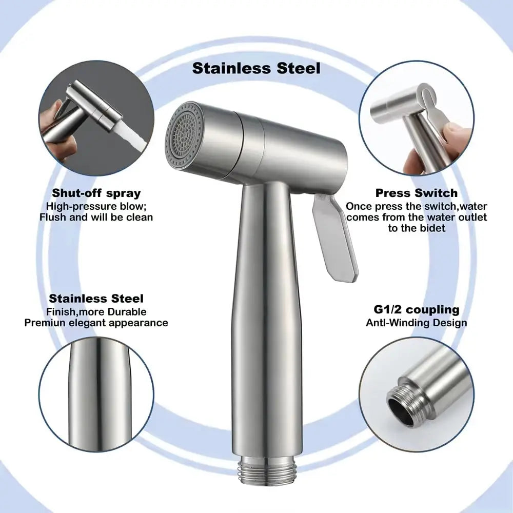 304 Stainless Steel Spray Gun Shower Handheld Bidet Sprayer Set Handheld Toilet Bidet Faucet Sprayer Shower Nozzle Self Cleaning