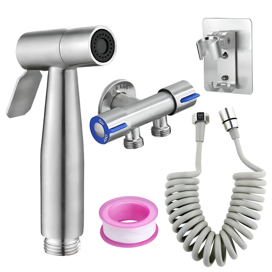 304 Stainless Steel Spray Gun Shower Handheld Bidet Sprayer Set Handheld Toilet Bidet Faucet Sprayer Shower Nozzle Self Cleaning