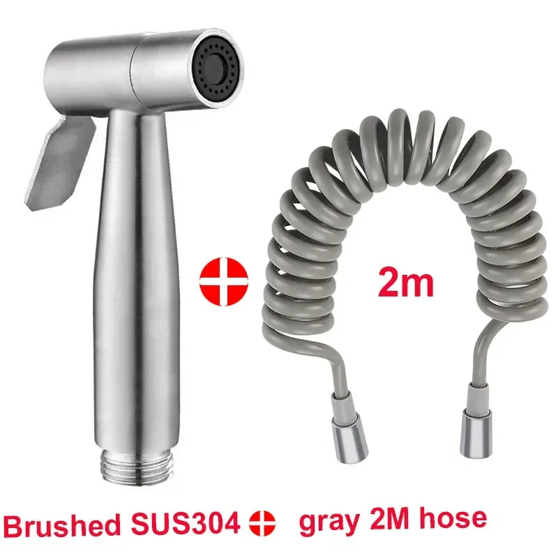 304 Stainless Steel Spray Gun Shower Handheld Bidet Sprayer Set Handheld Toilet Bidet Faucet Sprayer Shower Nozzle Self Cleaning