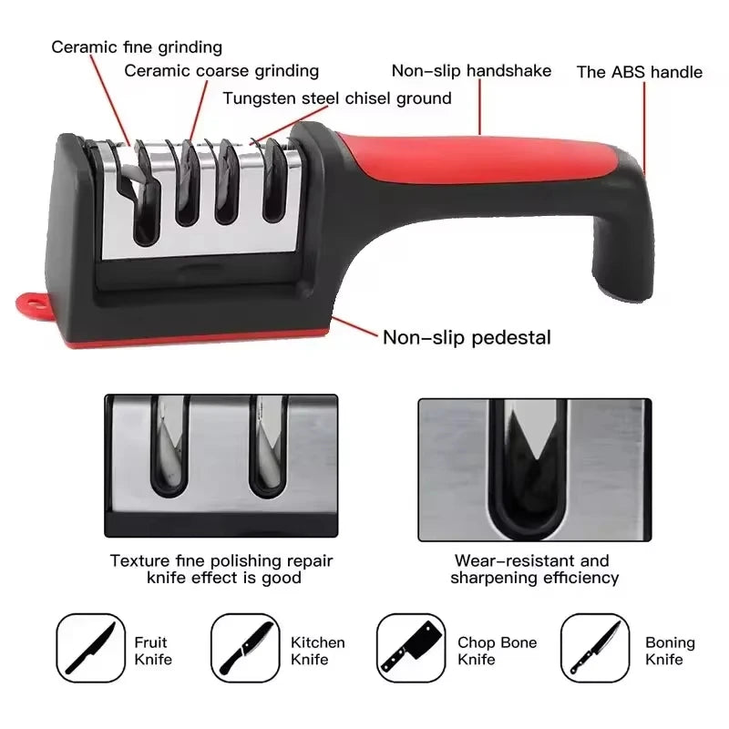 Kitchen 3/4-Segment Knife Sharpener Household Multi-Functional Hand-Held 3/4-Purpose Black Sharpening Stone