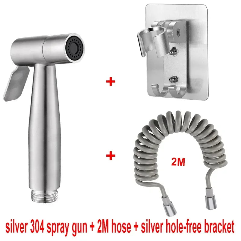 304 Stainless Steel Spray Gun Shower Handheld Bidet Sprayer Set Handheld Toilet Bidet Faucet Sprayer Shower Nozzle Self Cleaning