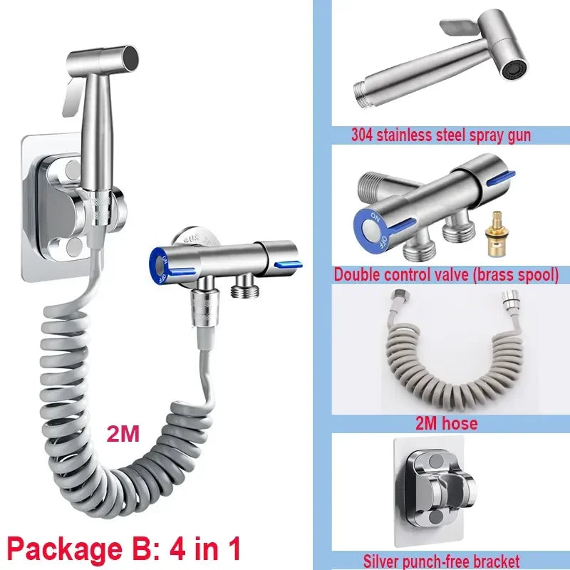 304 Stainless Steel Spray Gun Shower Handheld Bidet Sprayer Set Handheld Toilet Bidet Faucet Sprayer Shower Nozzle Self Cleaning