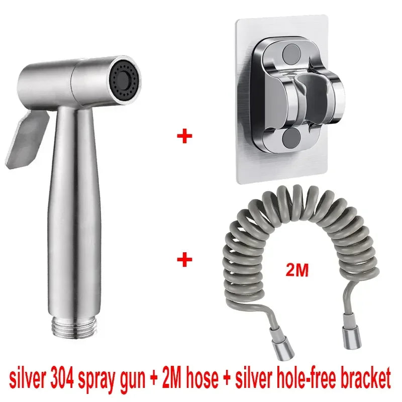 304 Stainless Steel Spray Gun Shower Handheld Bidet Sprayer Set Handheld Toilet Bidet Faucet Sprayer Shower Nozzle Self Cleaning